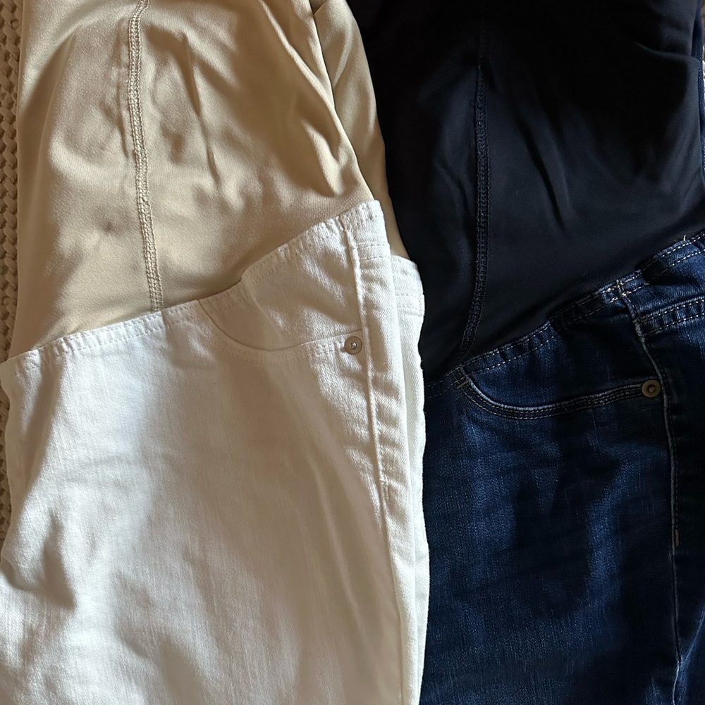 Maternity Jeans. Dark wash and white.